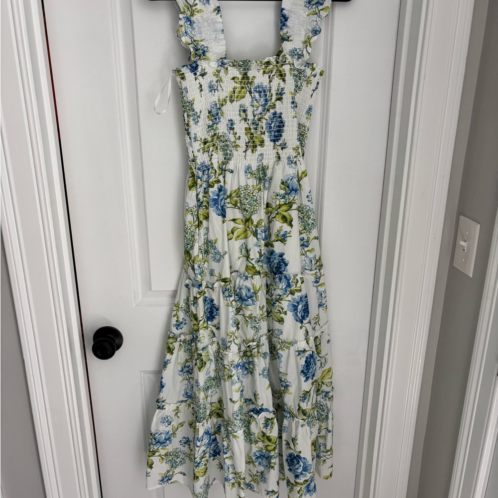 Chic Floral Midi Dress in Blue and Green